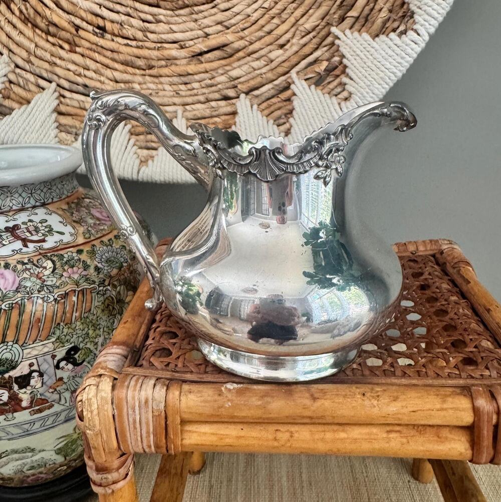 Vintage Reed Barton Silverplate Ornate Creamer, Footed Pitcher Vase
